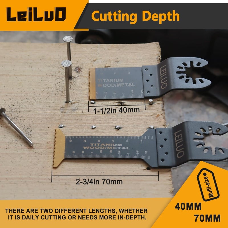 LEILUO 10 Pcs Titanium Multitool Blade Kits for Wood Nails Drywall Cutting Oscillating Saw Blades Universal Oscillating Tool Accessories with Storage Bag Compatible with DeWalt Makita Dremel and More - Image 3